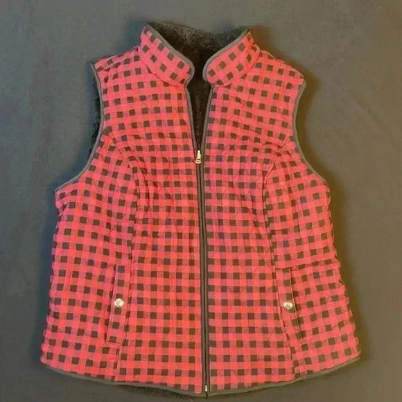 croft & barrow Jackets & Blazers - Croft & Barrow women high collar zipper closure reversible Sherpa buffalo print